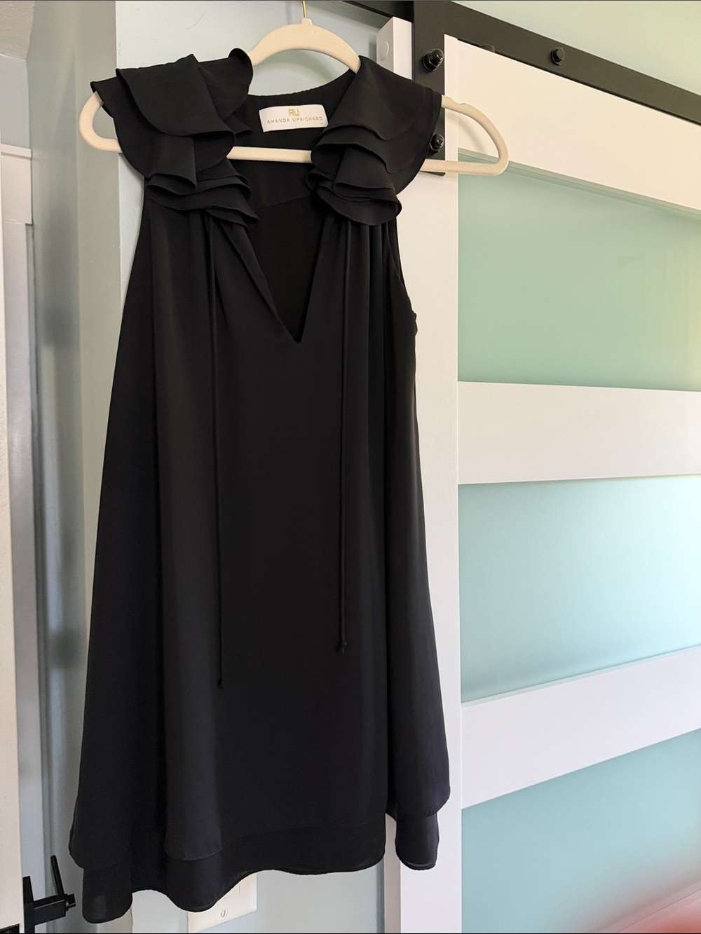 Amanda Uprichard Black Ruffle Collar Sleeveless Mini Dress